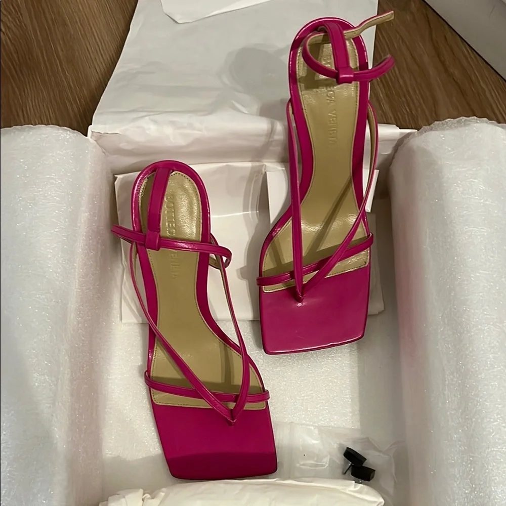 Pink Strappy Heels with Square Toe - Picture 2 of 11